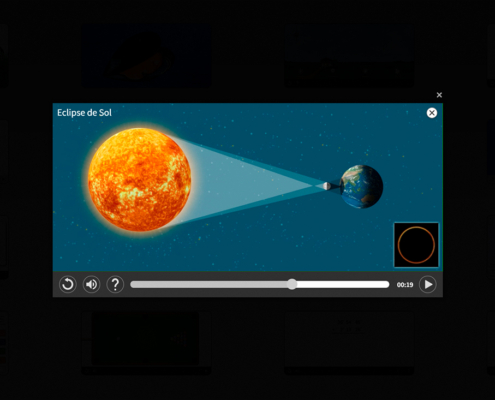 Eguzki eklipsearen interaktiboaren bista. Vista del interactivo del eclipse solar.