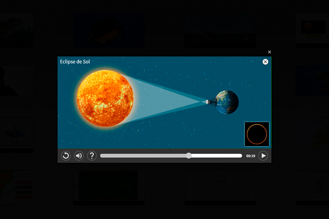 Eguzki eklipsearen interaktiboaren bista. Vista del interactivo del eclipse solar.