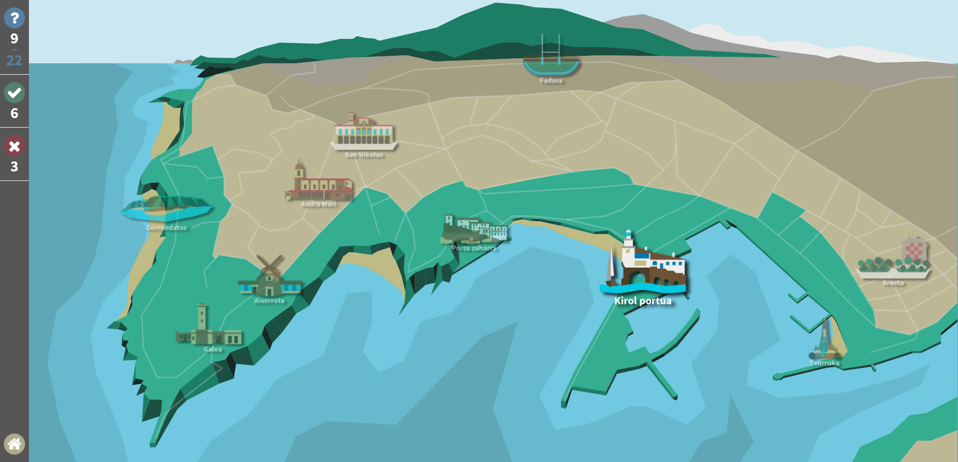 Jolasaren mapa ilustratua. Mapa ilustrado del juego.