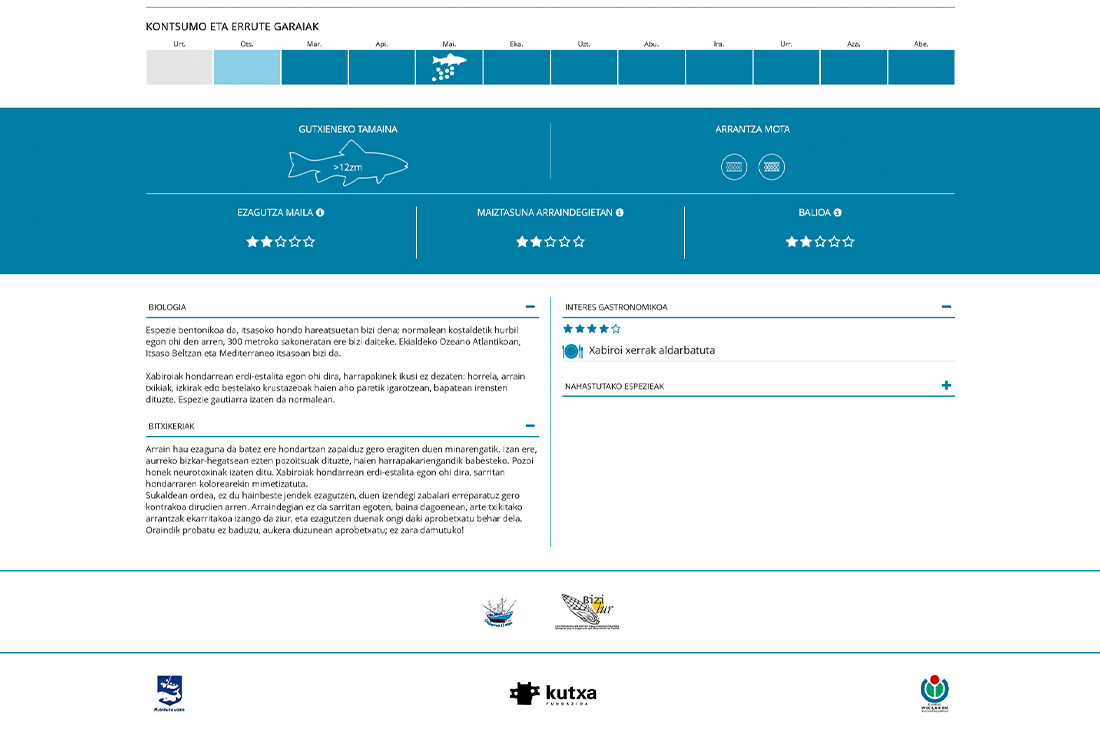 Arrain fitxaren informazio gehigarria. Información adicional de la ficha de pescado.