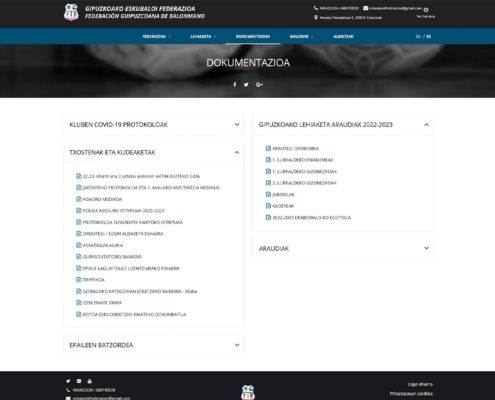 Federazioaren webguneko dokumentazio orrialdearen bista. Vista de la página de documentación de la web de la Federación.