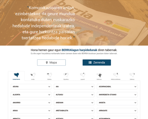 Berriaren kanpainaren webguneko zerrendaren bista. Vista del listado de la página de la campaña de Berria.