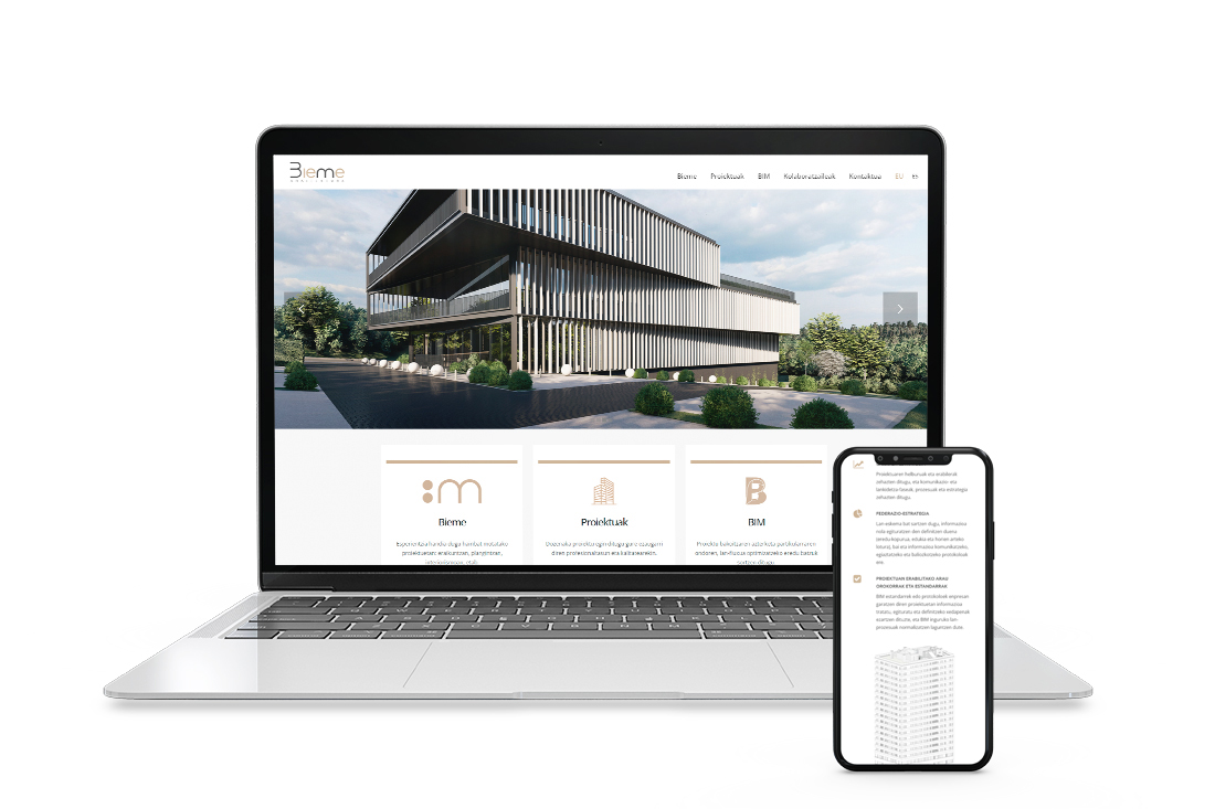 Biemeren webgunea ordenagailuan eta smartphonean. Web de Bieme en ordenador y en smartphone.
