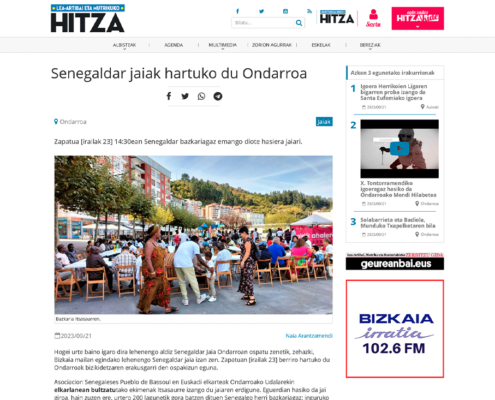 Hitzako albiste baten bista. Vista de una noticia de Hitza.