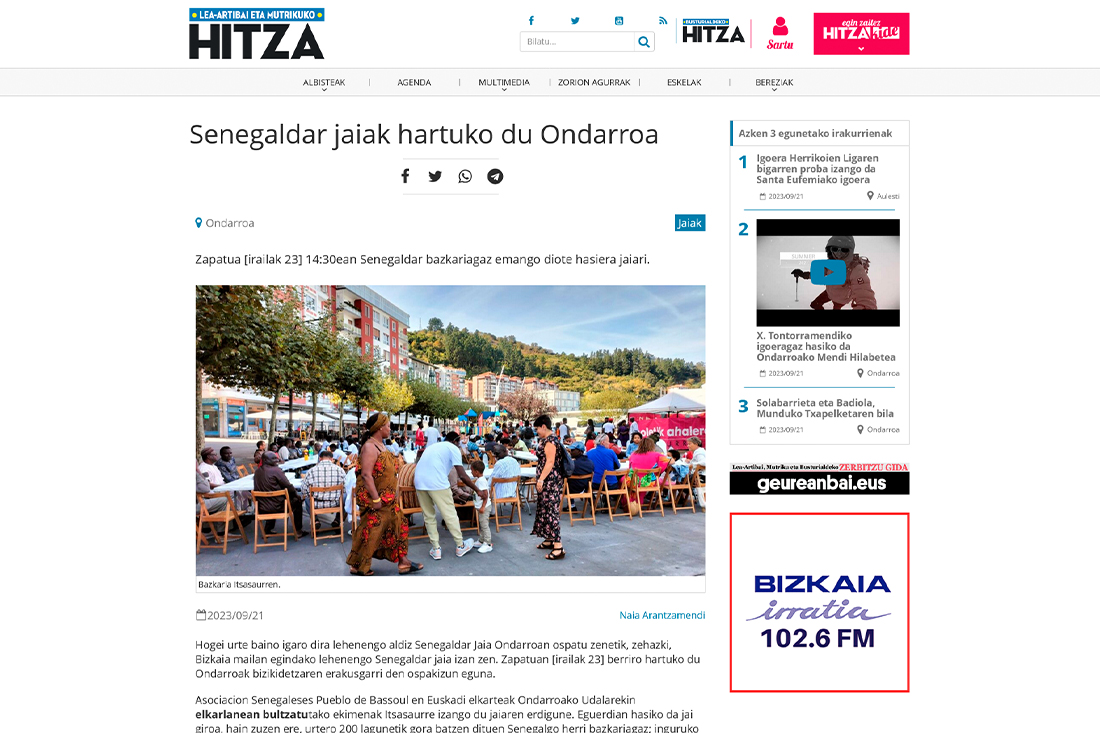 Hitzako albiste baten bista.
Vista de una noticia de Hitza.