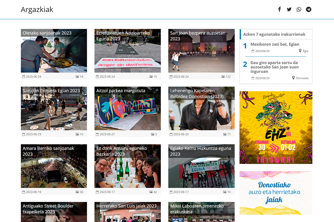 Hitzaren argazki galerien bista.
Vista de galerías de fotos de Hitza.