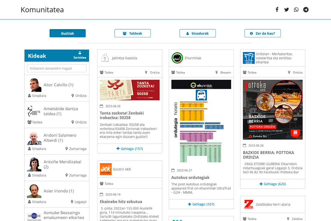 Hitza webgune bateko kolaboratzaileen atalaren bista.
Vista de la sección de colaboraciones de una web de Hitza.